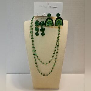 St. Patrick's DayGreen Beaded Necklace and Earring Set